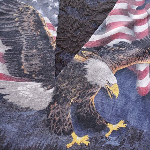 Furst of a Kind T Shirt Blue Eagle American Flag Black Lace LS Hood Upcycled - Picture 5 of 12